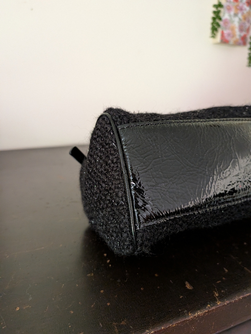 Kate Spade Vintage Look Black Wool Bouclé Sparkle Baguette Bag with Turnlock - Picture 11 of 12